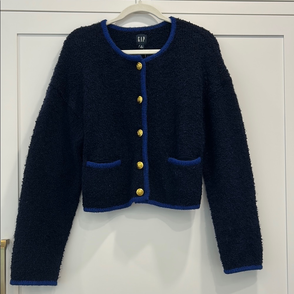 GAP Navy Blue Boucle Cropped Sweater